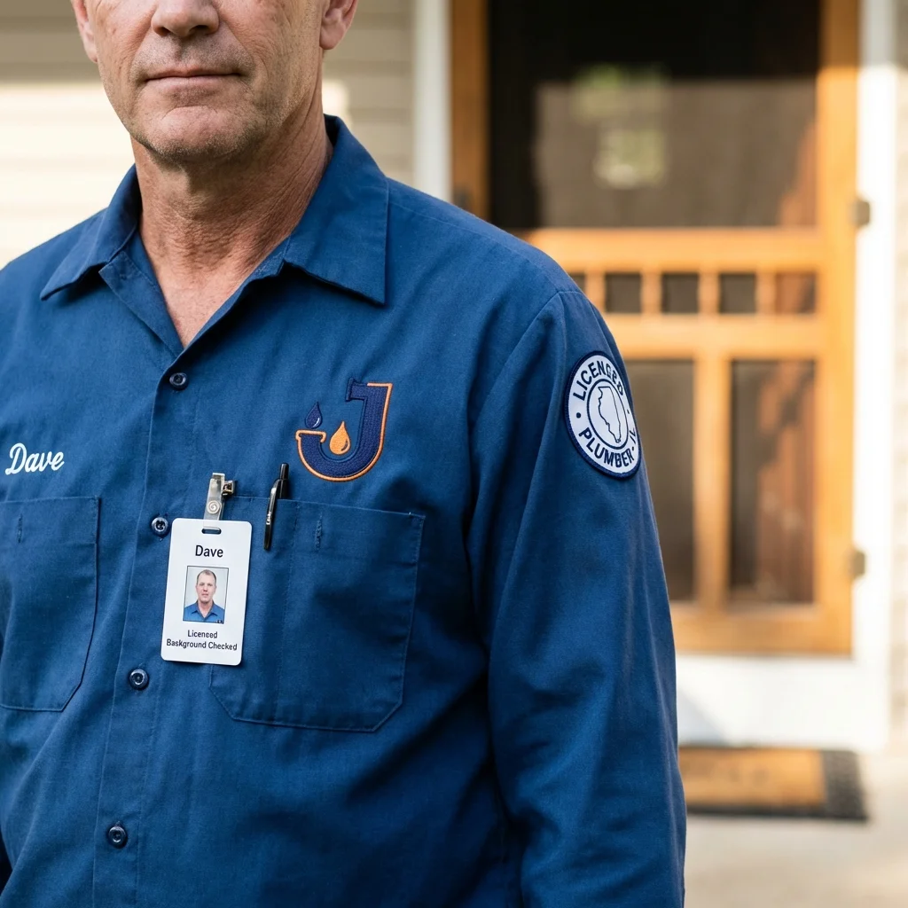 Licensed plumber showing ID badge in Daleville, AL