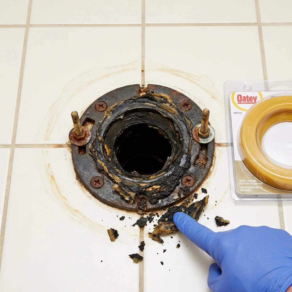 Failed wax ring showing water seepage at the base of a toilet in a Daleville, AL home