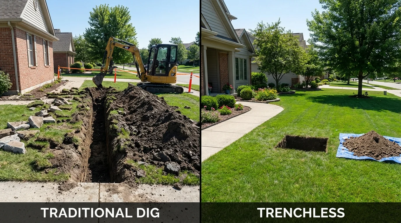 Trenchless sewer repair with minimal yard damage versus traditional excavation in Daleville, AL